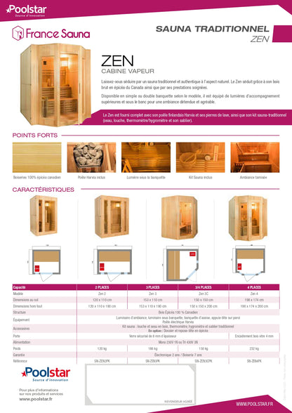 Sauna Vapeur ZEN - 2 places - Pack complet 3,5kW