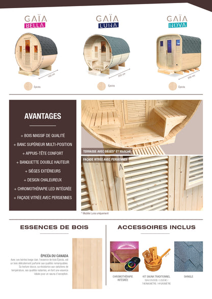 Sauna extérieur Gaïa Luna - Pack Accessoires inclus